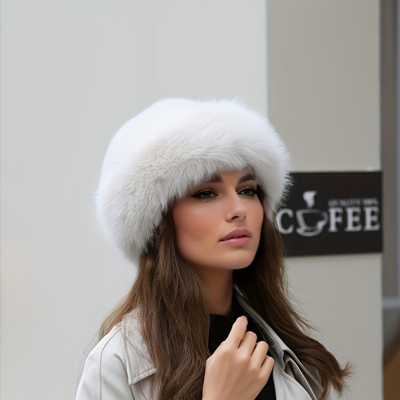 Women's Faux Fur Winter Bucket Hat, Soft Warm Thermal Hat