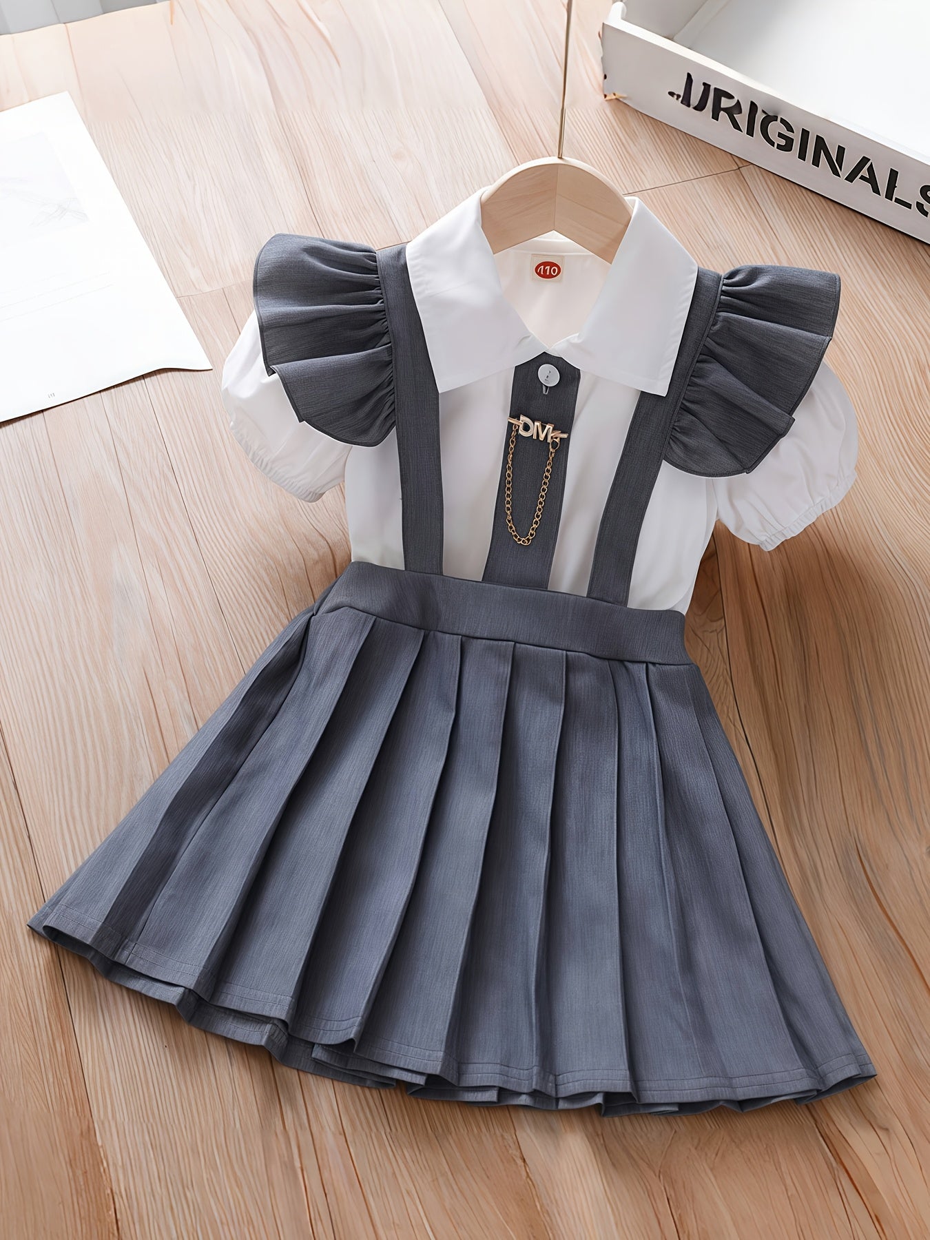 Girls' Summer Preppy 2-Piece Dress and Shirt Set