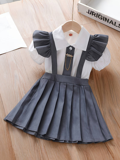 Girls' Summer Preppy 2-Piece Dress and Shirt Set