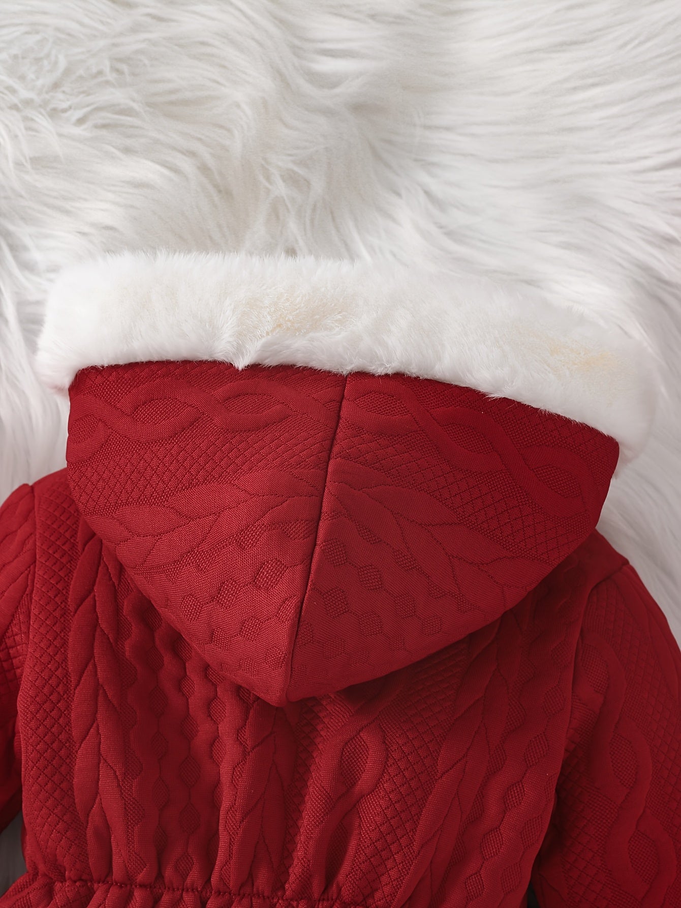 Baby Girl'S Cute Thickened Knit Romper with Hood and Bow Accent, Perfect for Outdoor Christmas and Autumn/Winter Wear, P101924, Perfect for Outdoor Christmas And Autumn/Winter