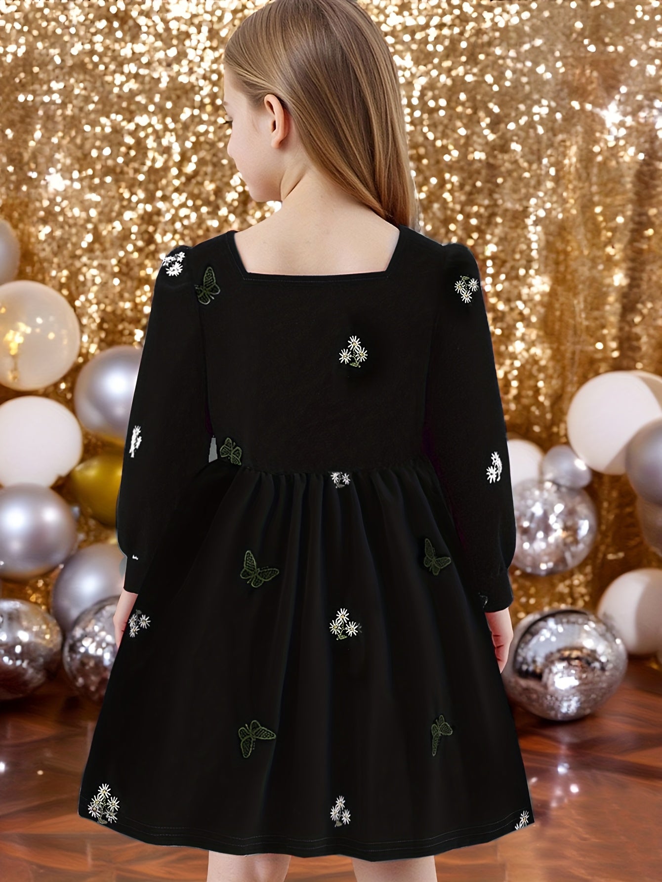 Dreamy Party Dress for Girls - Sweet 3-D Bow with Playful Embroidered Accents, Long Sleeve Spring/Fall Holiday Gathering Outfit