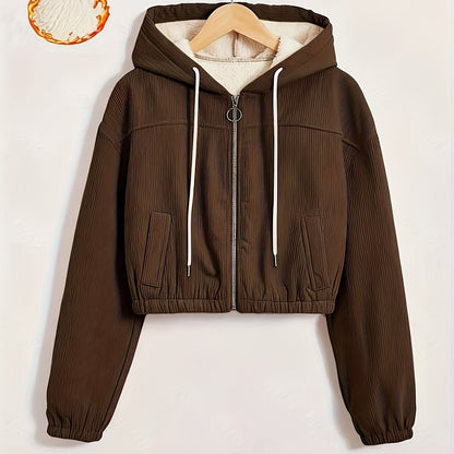 Women'S Black Hooded Jacket with Fleece Lining - Full-Zip Winter Coat, Full-Zip Front Closure, Zippered Pockets, Machine Washable Outer Shell