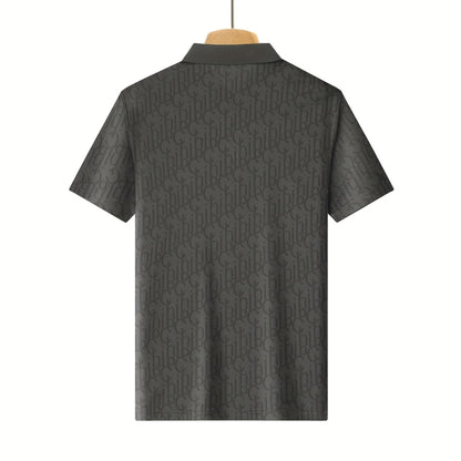 Men'S Casual Summer Short Sleeve T-Shirt with "Gil" Letter Print, Light Gray, Button-Up Collar, Medium Stretch Fabric, Regular Fit, Perfect for Weekend Outings, Relaxed Outing Shirt   Letter Print Tee   Medium Stretch Fabric