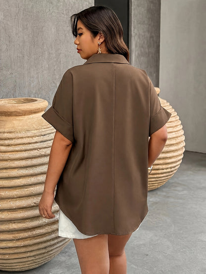 Plus Size Black Shirt with Casual Golden Starfish Buttons