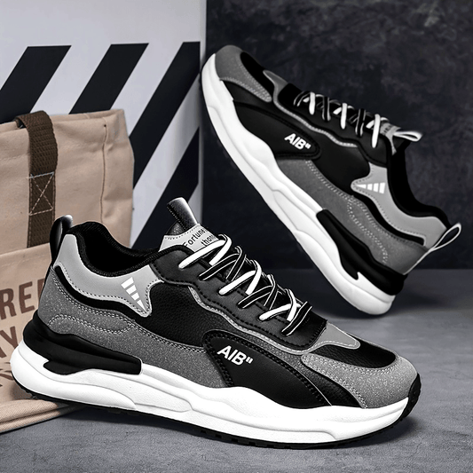 Men'S Fashion Sneakers, Casual Sports Shoes, All-Season Lace-Up Low Top, PU Upper, Fabric Lining, Rubber Sole, EVA Insole, Round Toe, with Trendy Thick Sole for Hiking, Outdoor, Daily Wear