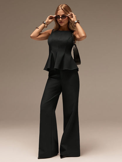 Chic Women's 2-Piece Set: Long Pants and Simple Top for Spring - ayq