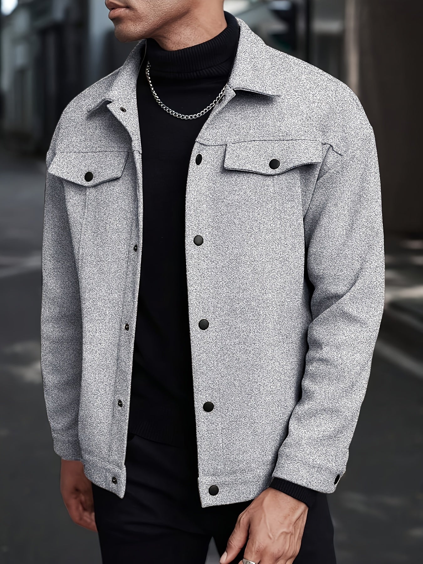 Men'S British-Inspired Workwear Jacket - Casual Short Length Loose Fit with Pockets, Solid Color, Spring/Fall Outerwear, Non-Stretch Fabric, Snap Closure, Regular Fit for Everyday & Travel, Spring Fall Clothing, Structured De