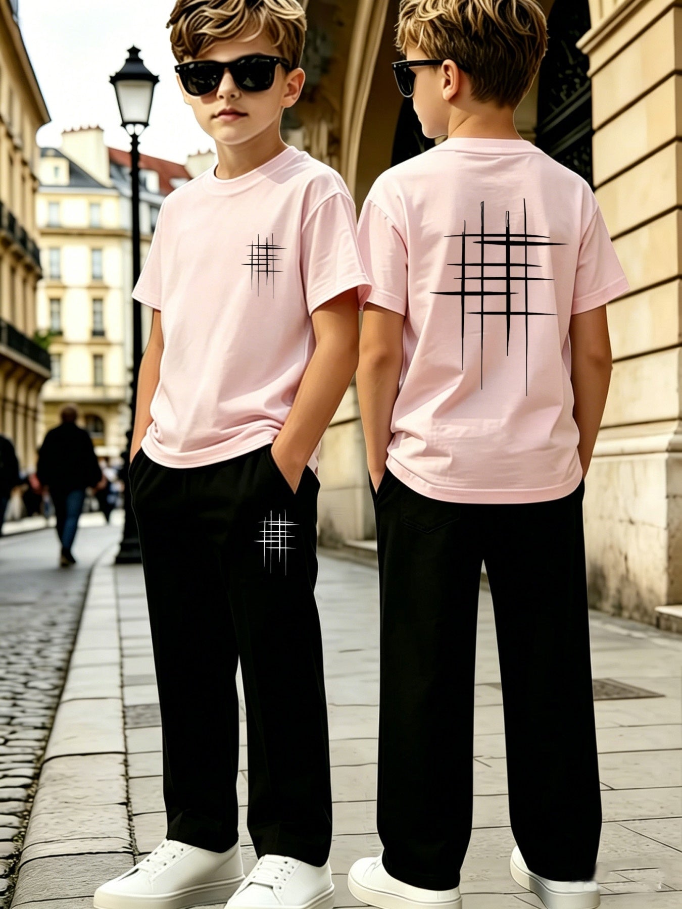 Boys' Casual Geometric Print Short Sleeve & Pants Set