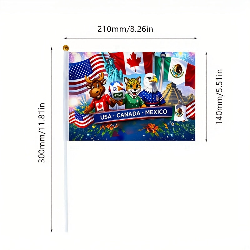 2026 World Cup Fan Handheld Flag with USA, Canada & Mexico Mascots