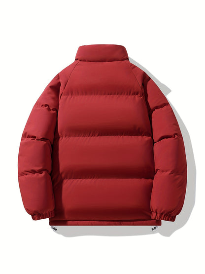 Men'S Double-Sided Winter Jacket - Thickened Stand Collar, Zip-Up Casual Long Sleeve Coat with "MADEASURABLE" & "I CONUT" Branding, Black & White, Regular Fit for Autumn & Winter, Autumn Outerwear, Bold Lettering, Durable Fab