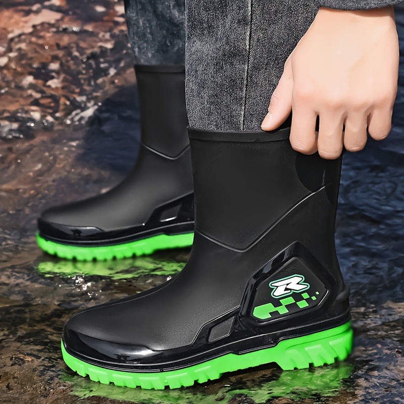 Men's Mid-Calf Rubber Rain Boots for Outdoor and Casual Wear