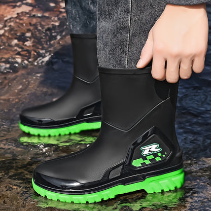 Men's Mid-Calf Rubber Rain Boots for Outdoor and Casual Wear