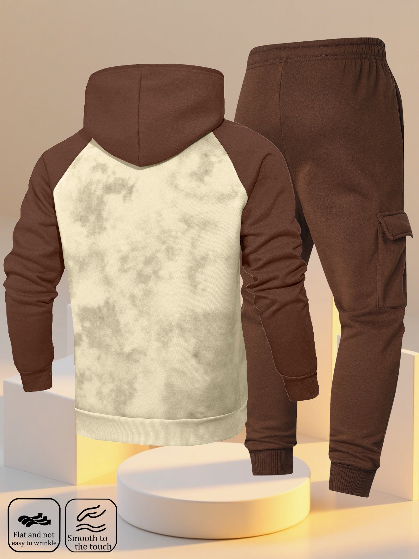 A New Trendy Color-Blocked Hoodie with Raglan Sleeves And Loose-Fitting Cargo Pants Featuring Multiple Pockets, Perfect for Casual Everyday Wear. This Breathable Hoodie And Loose Long Pants Set Comes in a Two-Piece Print Desi
