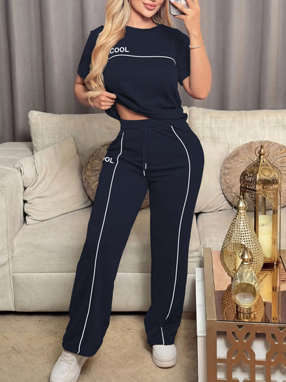 Women's Casual Letter Print Short Sleeve Top & Pants Set