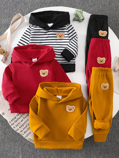 Baby Boys' Velvet Hoodie Set for Fall and Winter Casual Wear