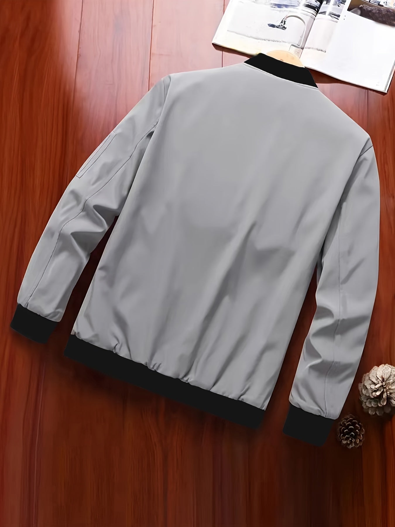 Men's Baseball Jacket - All-Season Zip-Up Coat with Zippered Pockets, Machine Washable Outerwear for Casual & Formal Events - Navy Jacket, Sleek Appearance