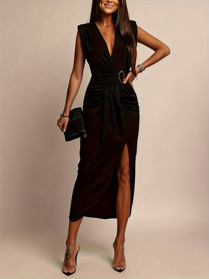 Women's Elegant Summer Sleeveless V-Neck Pleated Dress