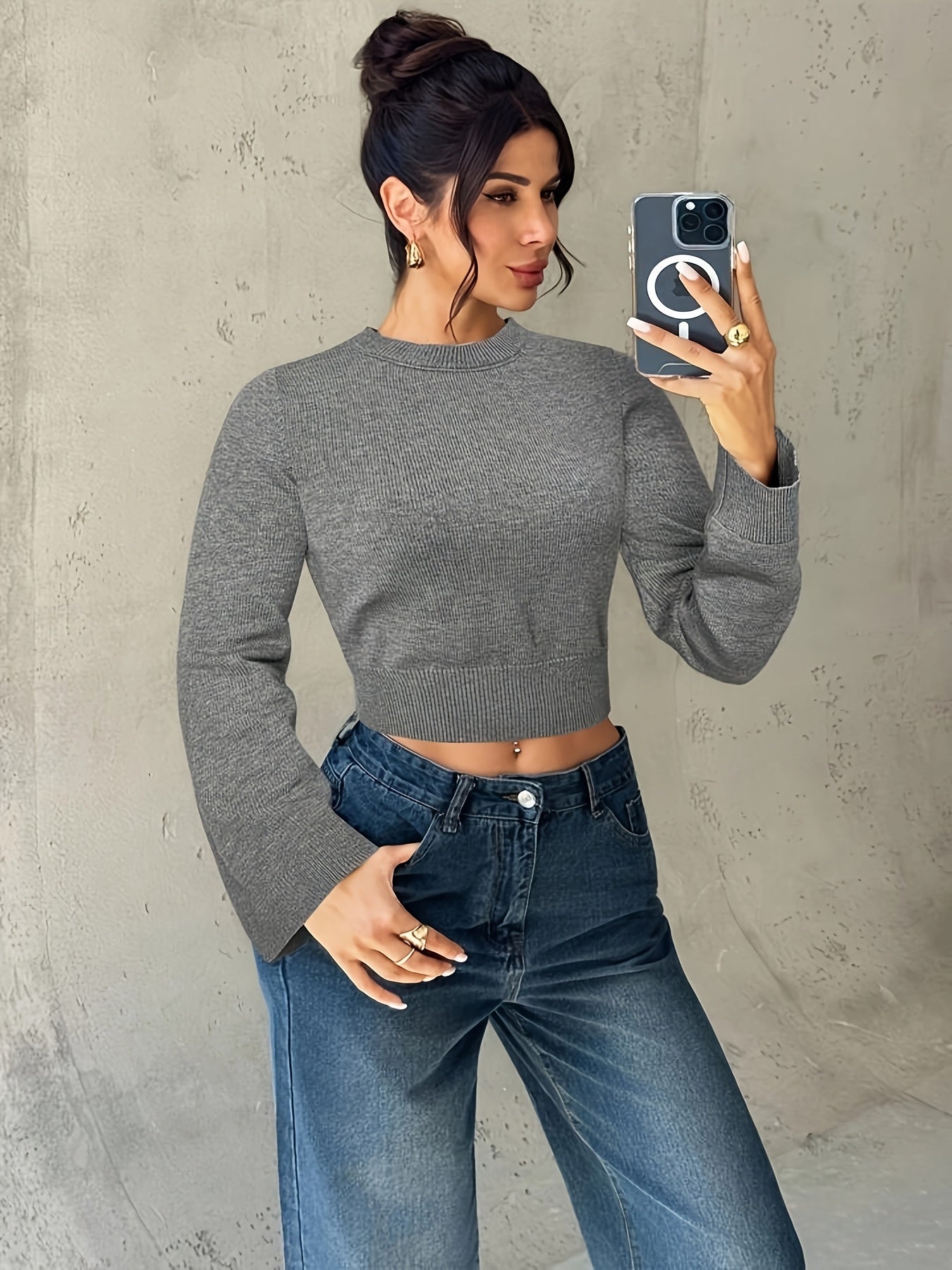 Women's Autumn Elegant Crew Neck Slim Fit Sweater