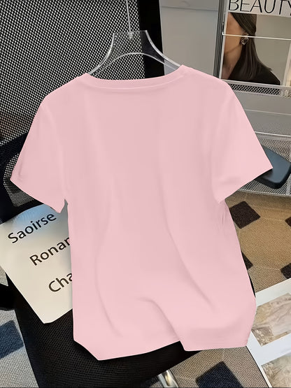 Women’s Casual Cotton T-Shirt with Cute Cat Print, All-Season