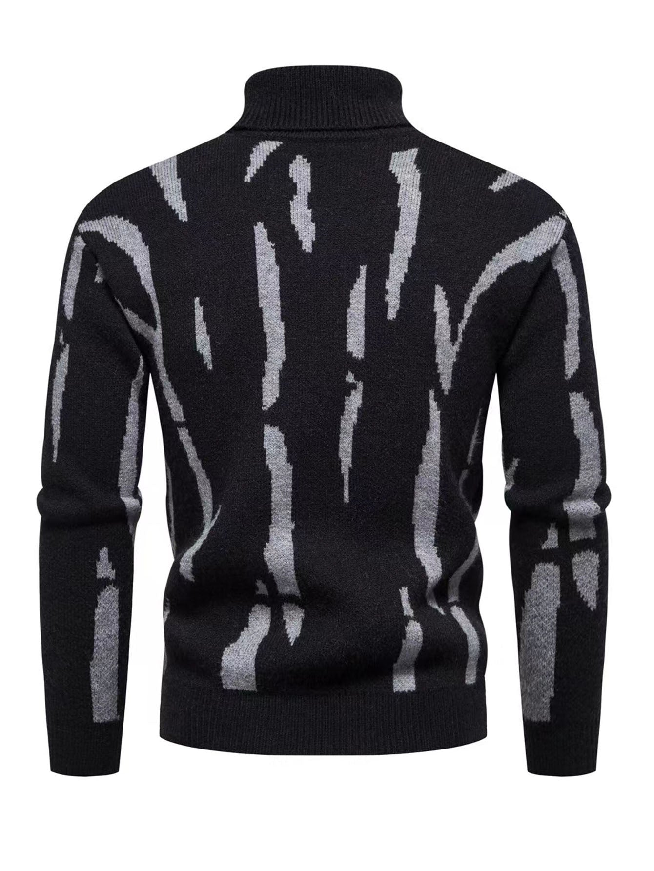 Men'S Zebra Print Turtleneck Knitted Sweater for Casual Warmth in Autumn And Winter