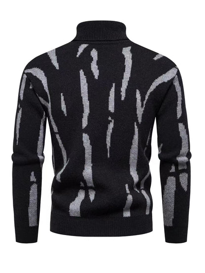 Men'S Zebra Print Turtleneck Knitted Sweater for Casual Warmth in Autumn And Winter