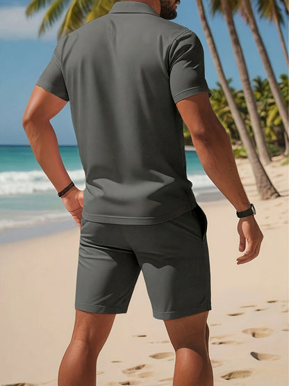 Men’s Summer Casual Golf Shirt and Solid Waist Shorts Set