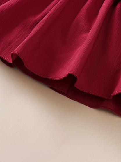 1-18 Months Girls' Red Dress | Christmas New Year Festival Party Wear with Headband, Princess Style, Autumn-Winter Collection, Crew Neck, Long Sleeve, Knee High, Flared Hem