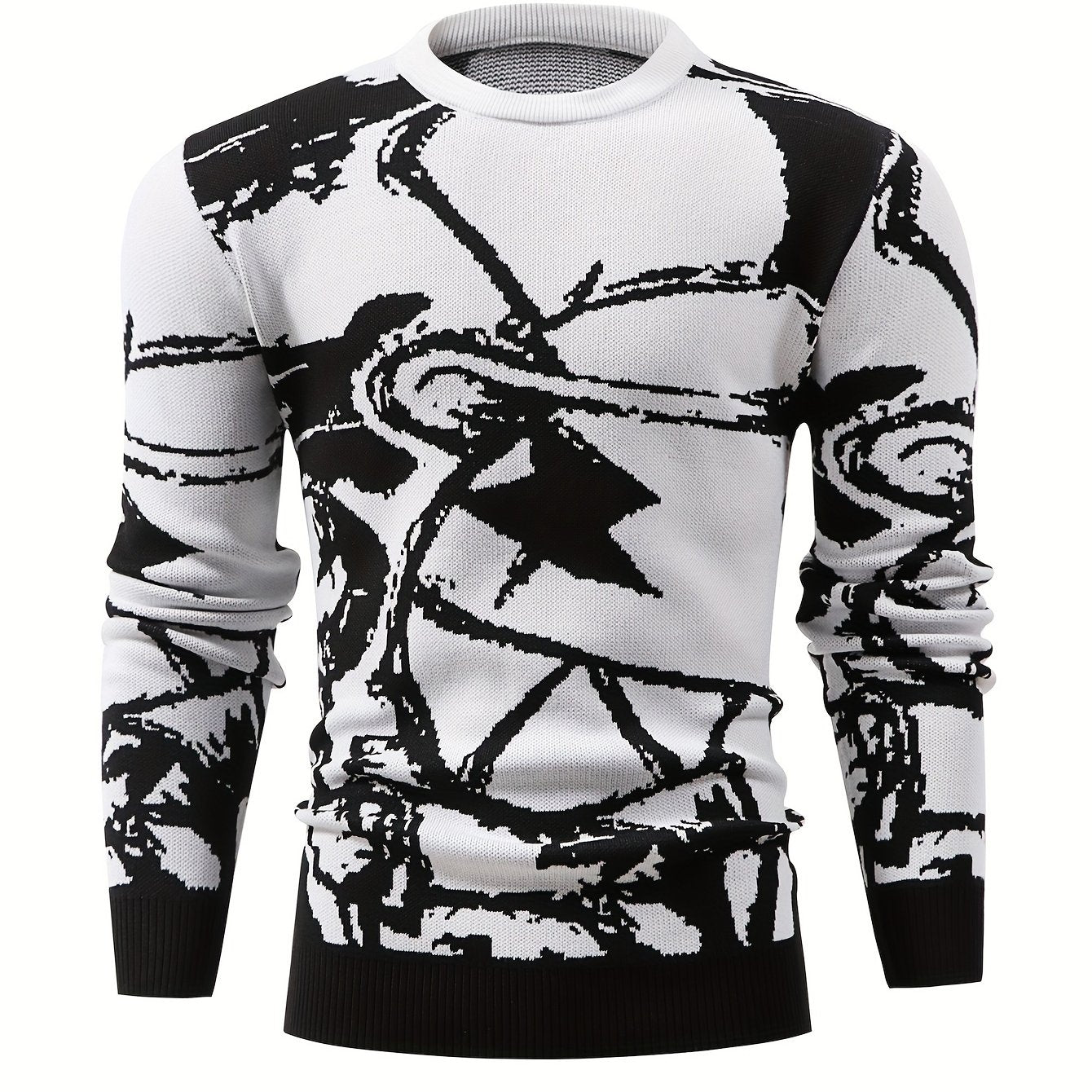 Temujin OBM Men's Fashion New Starry Sky Jacquard Contrast Knit Long Sleeve Pullover Sweater