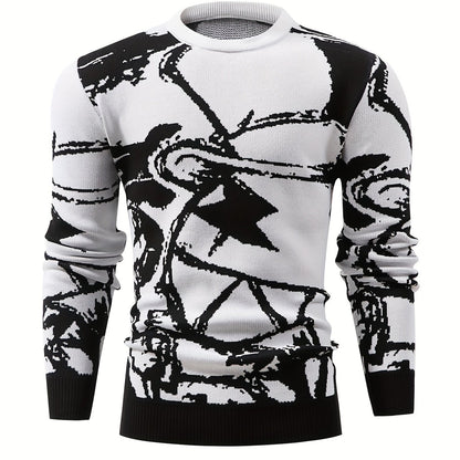 Temujin OBM Men's Fashion New Starry Sky Jacquard Contrast Knit Long Sleeve Pullover Sweater