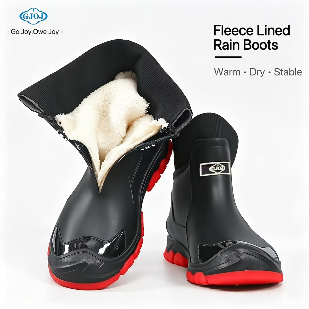 Unisex Fleece-Lined Rubber Rain Boots - Lightweight Non-Slip Winter Fo