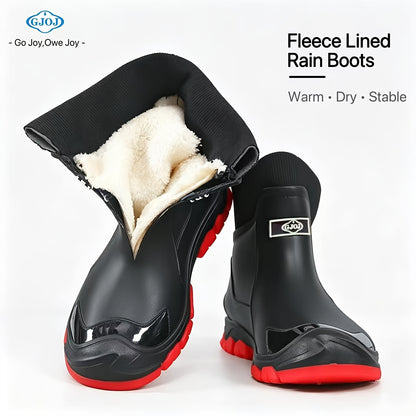 Unisex Fleece-Lined Rubber Rain Boots - Lightweight Non-Slip Winter Fo