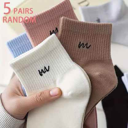 5 Pairs Women's Printed Short Socks in Mixed Colors
