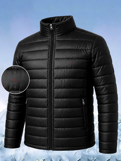 Men's Casual Stand Collar Padded Jacket with Zipper Pockets