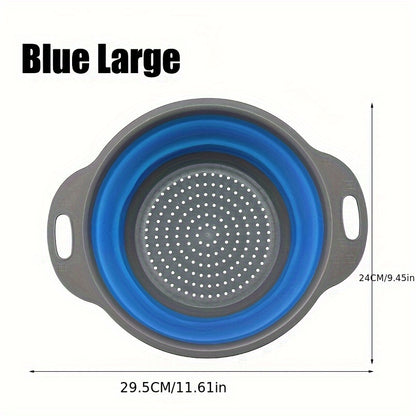 1/2 Set Round Silicone Kitchen Drain Basket Set Collapsible Funnel - 1 Large, 1 Small, Very Suitable for Draining Pasta, Vegetables and Fruits