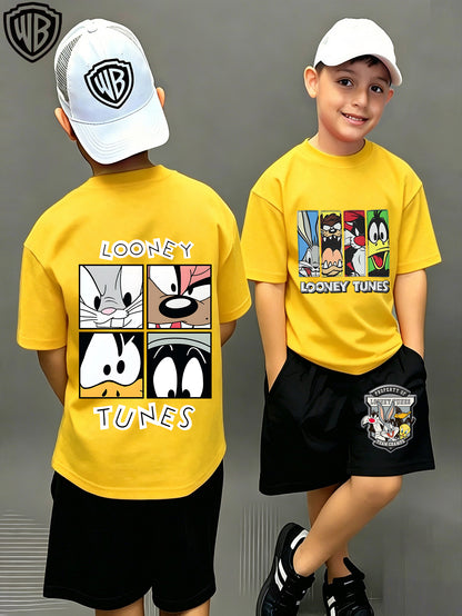 Unisex Cotton Looney Tunes T-Shirt & Shorts Set for Kids