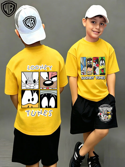 Unisex Cotton Looney Tunes T-Shirt & Shorts Set for Kids