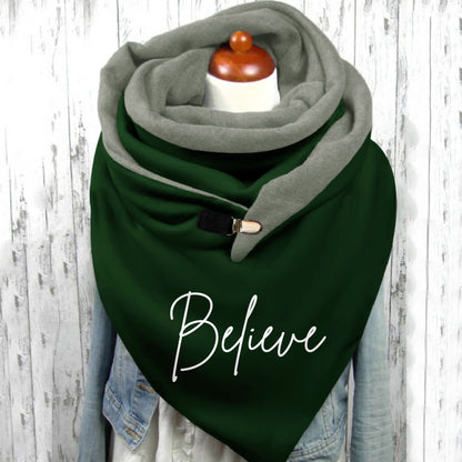 Women'S Christmas Letter Printed Neck Warmer - Soft Stretchy Polyester-Spandex Blend, Elastic Fit Windproof Cold-Proof Scarf with "Believe" Design, Machine Washable Casual Winter Accessory for Outdoor Activities, Christmas Sc