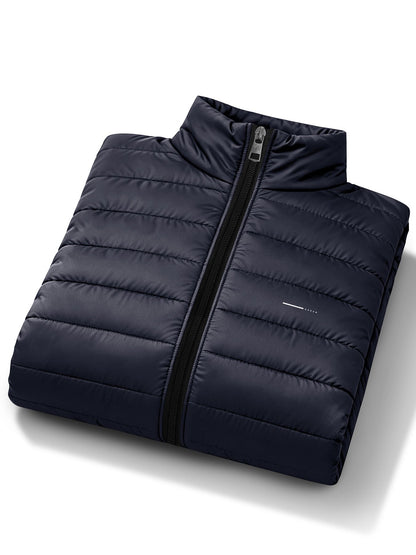 Men's Stand Collar Padded Coat with Zipper Pockets for Fall-Winter