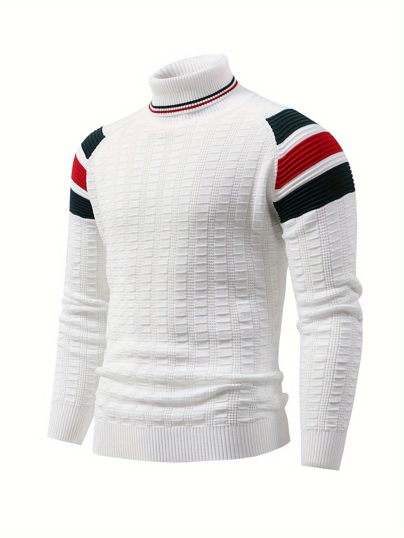 New Fashion High-Neck Color-Block Striped Knit Pullover for Men'S Wear by Tie Mu Zhen OBM