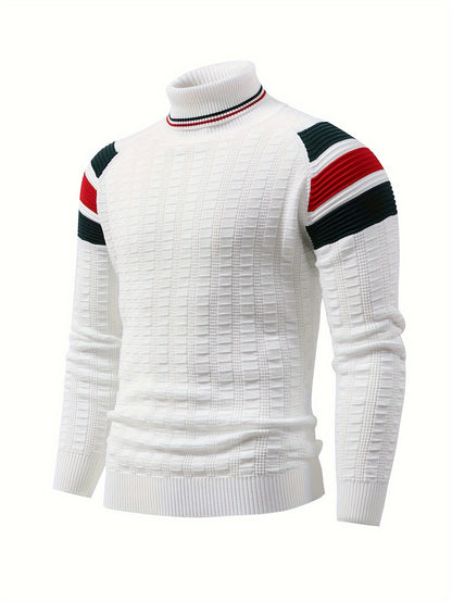 New Fashion High-Neck Color-Block Striped Knit Pullover for Men'S Wear by Tie Mu Zhen OBM
