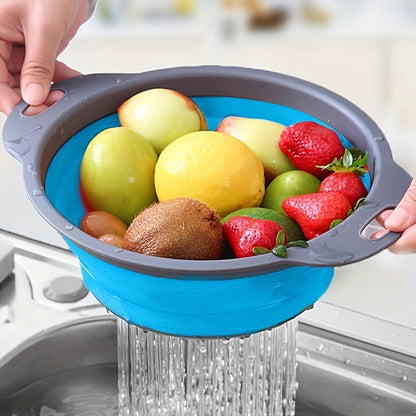 1/2 Set Round Silicone Kitchen Drain Basket Set Collapsible Funnel - 1 Large, 1 Small, Very Suitable for Draining Pasta, Vegetables and Fruits