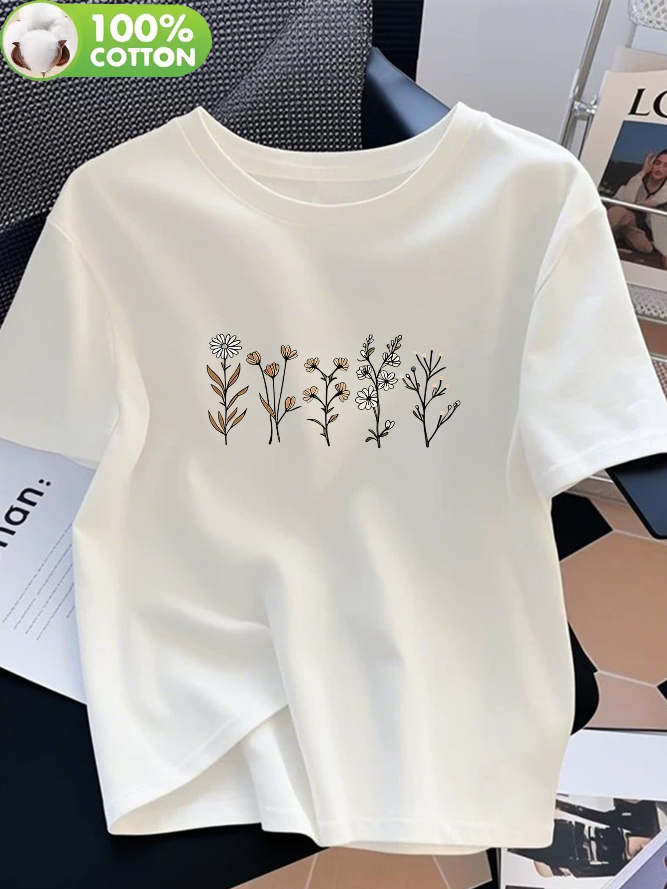 Women's 100% Cotton Crew Neck T-Shirt, Casual Summer Top