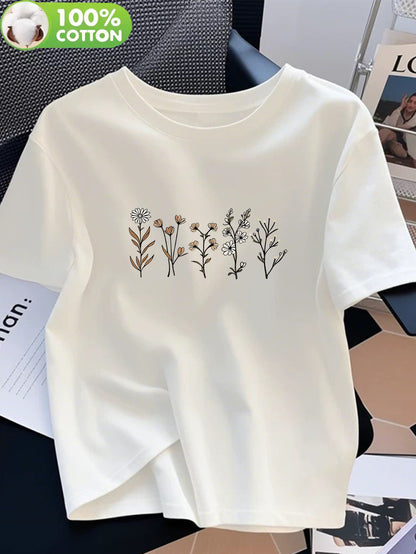Women's 100% Cotton Crew Neck T-Shirt, Casual Summer Top