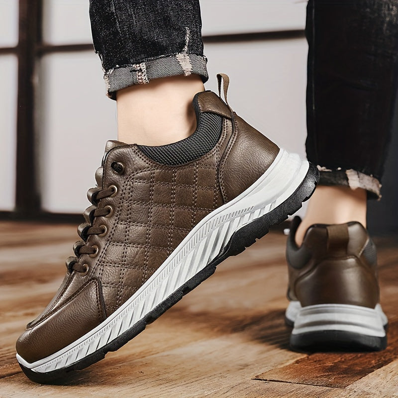 Men's Fashion Sneakers Low Top Casual Sports Shoes - All-Season Solid Color Outdoor Hiking Footwear with Lace Closure, PU Upper, Fabric Lining, PVC Sole, EVA Insole, Round Toe