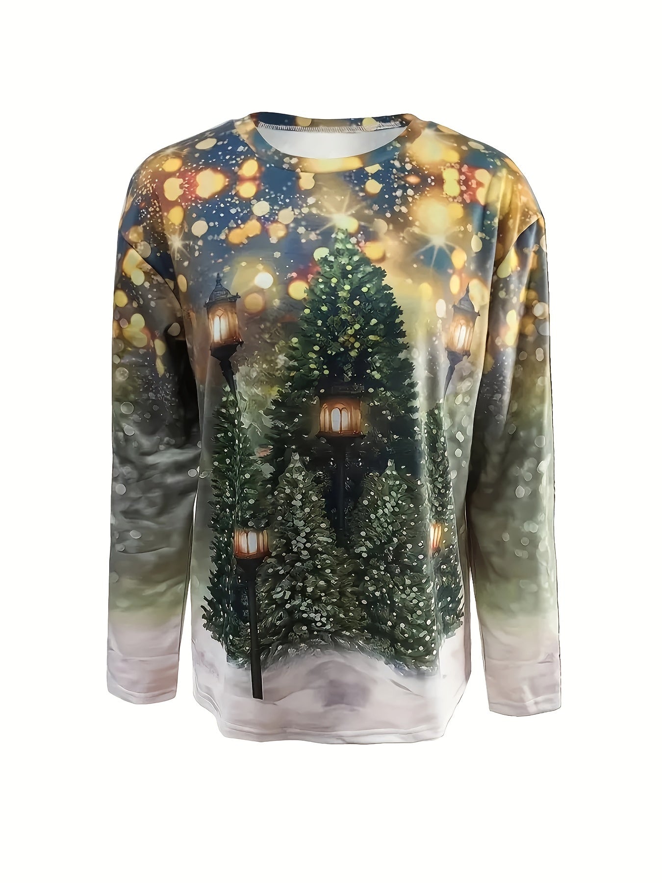 Christmas Tree Print Sweatshirt, Casual Long Sleeve Crew Neck Sweatshirt, Women's Clothing