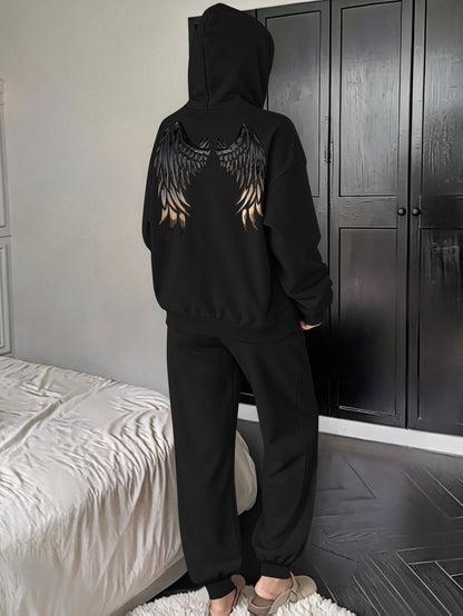 Women’s Fall Winter Casual Loose Hooded Sweatshirt & Pants Set - ayq