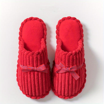 Jialiya Red Festive Simple Slippers - Warm, Versatile Winter Footwear for Women, Perfect for Outdoor Walks and Indoor Home Use, Minimalist and Stylish Design with a touch of Elegance.