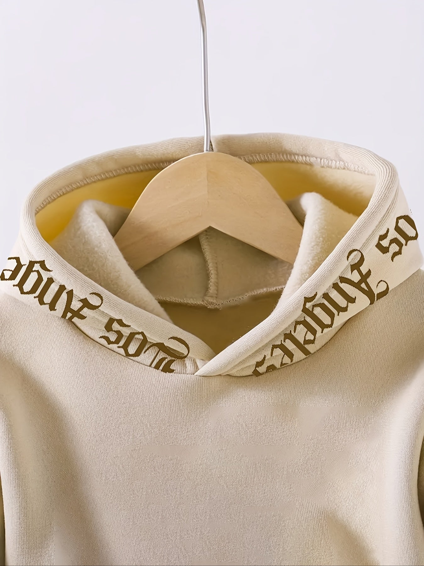 2pcs Boys' Casual Polyester Tracksuit Set, Los Angeles Alphabet Print, Medium Stretch Knit Fabric, Regular Fit, with Fleece-Lined Long Sleeve Hoodie and Joggers, for Daily & Outdoor Wear, Fall/Winter Warmth, for Outdoor