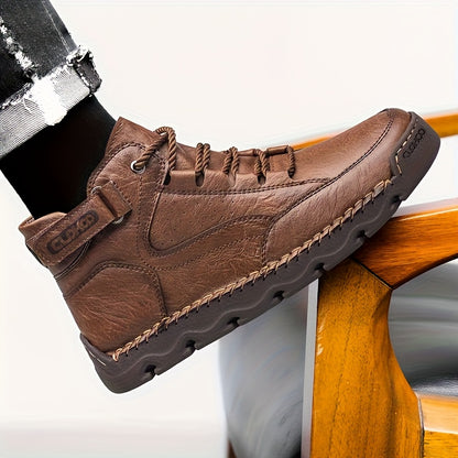 Men's Casual Mid-Top Sneakers with Rubber Sole and Lace-Up Design