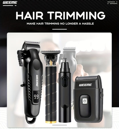WEEME 4pcs Rechargeable Electric Grooming Kit for Men - Hair Clipper Electric Foil Shavers and Beard Trimmers, Ear, Nose Hair Trimmer Set, USB Charged - Perfect Holiday Gift - ayq